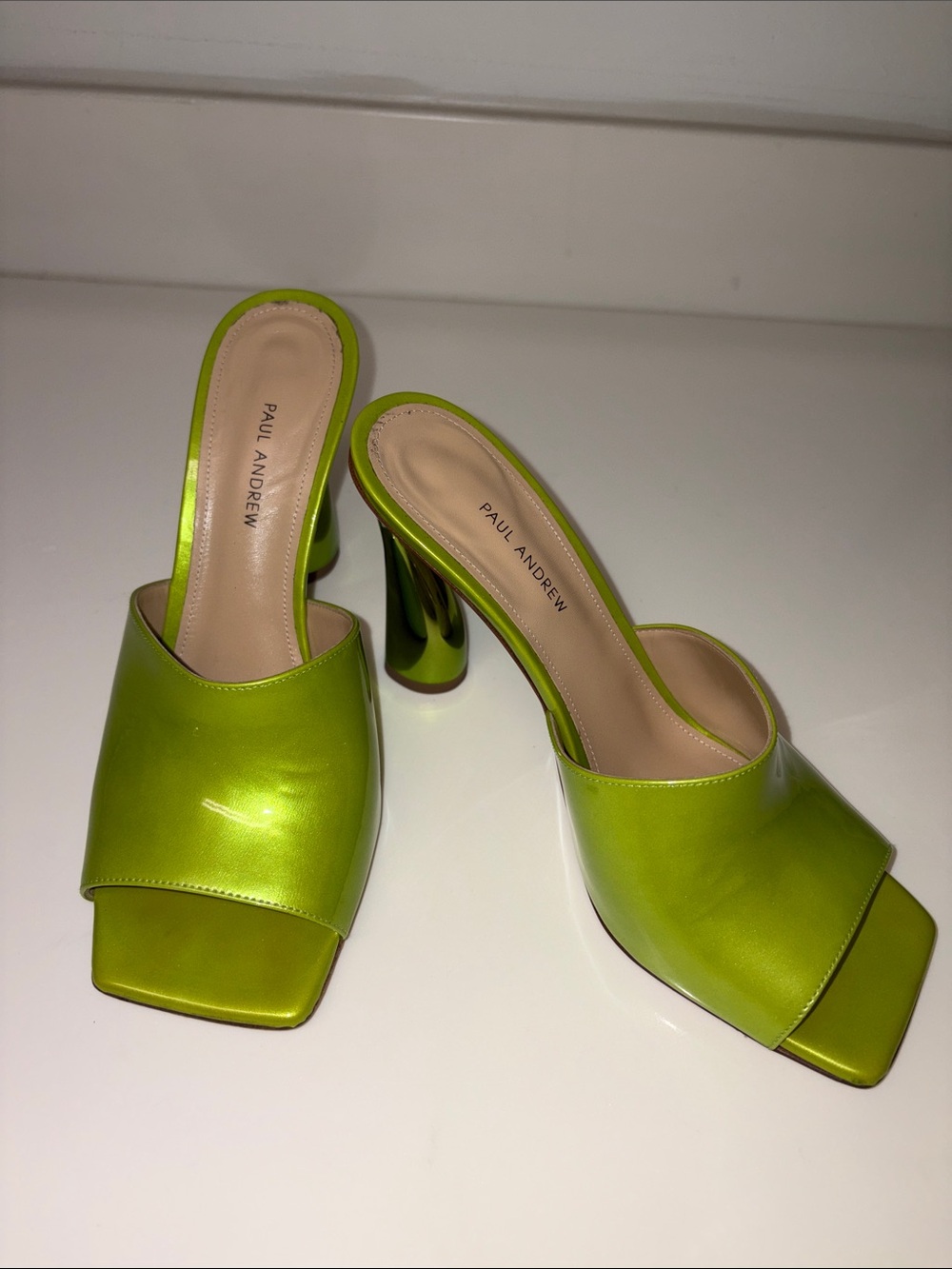 Paul Andrew Neon Green Patent Slide Mules